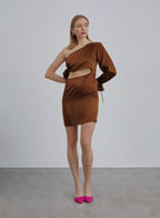 One Shoulder Cut-out Short Silk Dress