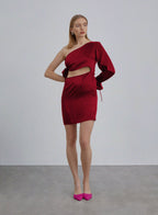 One Shoulder Cut-out Short Silk Dress