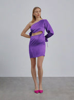 One Shoulder Cut-out Short Silk Dress