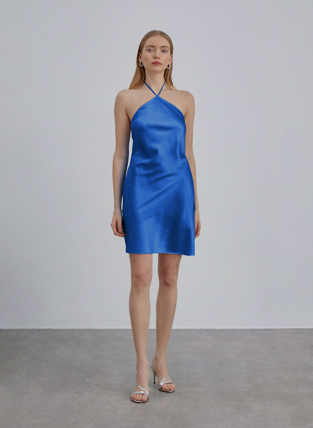 Backless Silk Halter Mini Dress