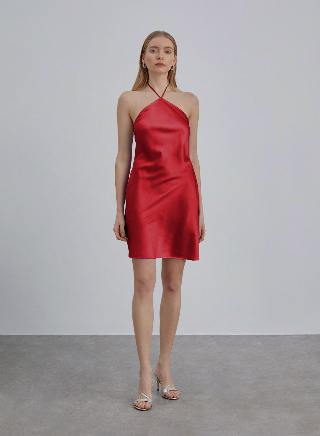 Backless Silk Halter Mini Dress