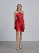 Backless Silk Halter Mini Dress