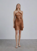 Backless Silk Halter Mini Dress