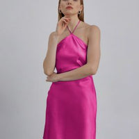 Backless Silk Halter Mini Dress
