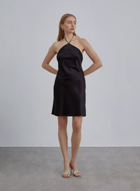 Backless Silk Halter Mini Dress