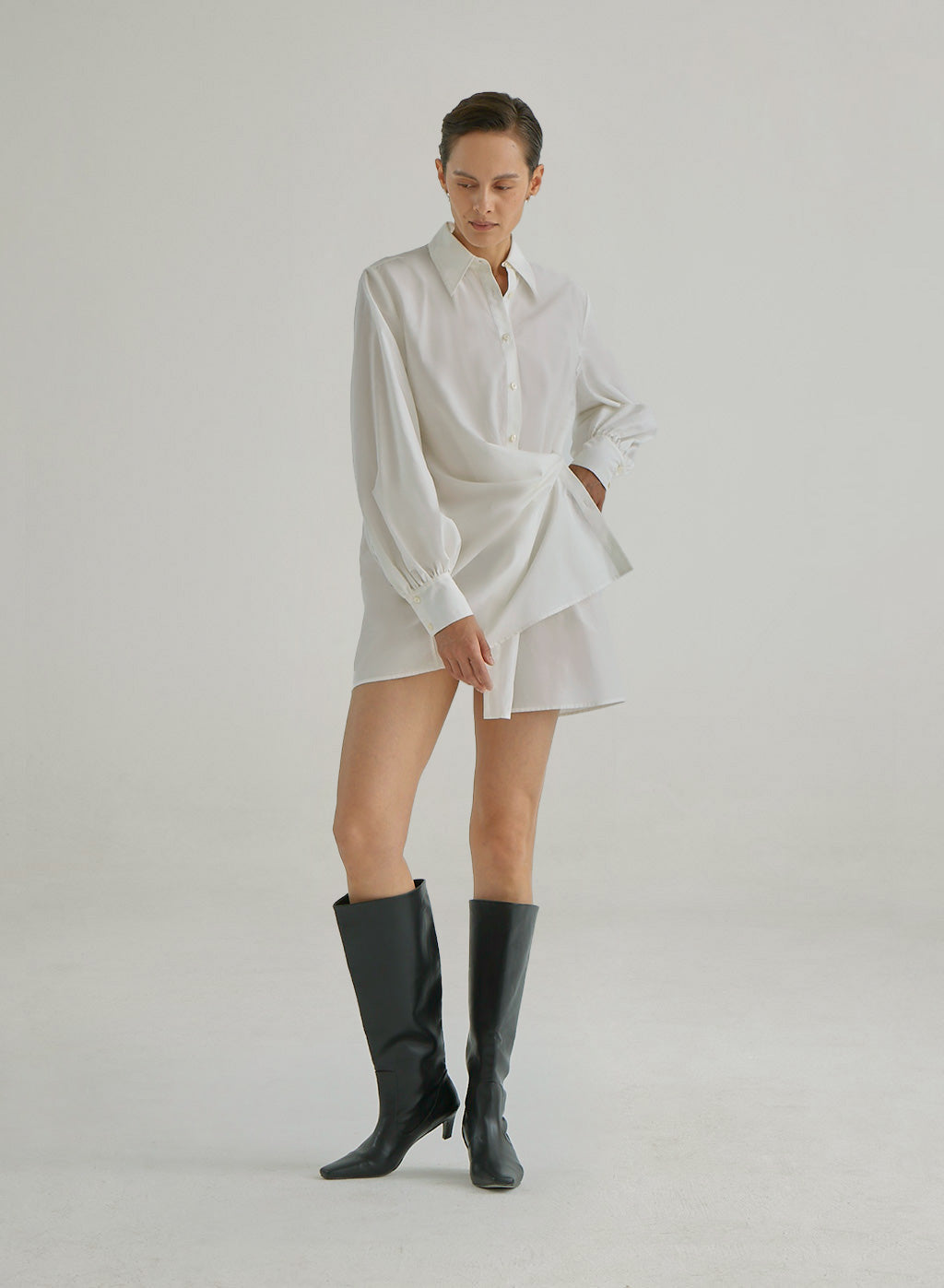 Belted Irregular Silk Shirt Dress
