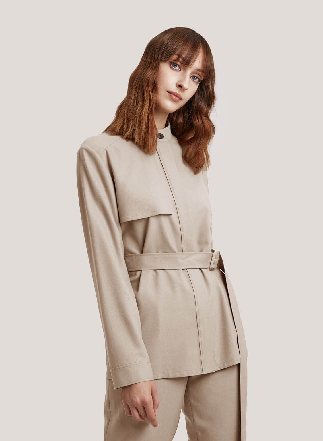 Wool-Blend Belted Short Jacket