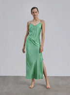 Lime Cocktail Silk Maxi Slip Dress