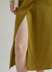 Fresh Olive Draped Silk Skirt