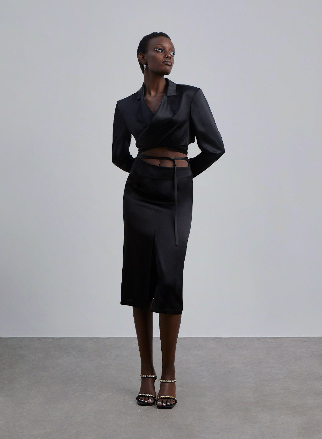 Back Tie Silk Cropped Blazer