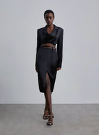 Back Tie Silk Cropped Blazer