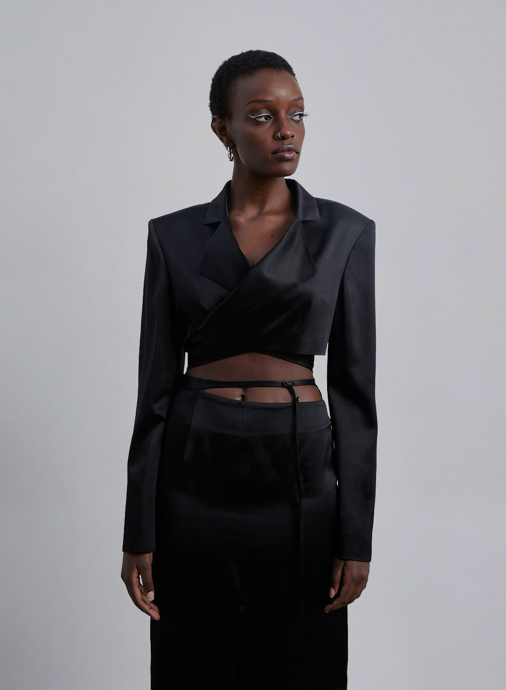 Back Tie Silk Cropped Blazer