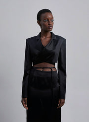 Back Tie Silk Cropped Blazer – Nap Loungewear Outerwear