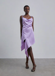 Cowl-Neck Asymmetrical-hem Silk Midi Dress – Nap Loungewear Dresses
