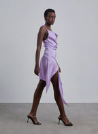 Cowl-Neck Asymmetrical-hem Silk Midi Dress