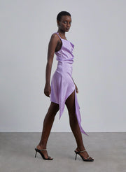 Cowl-Neck Asymmetrical-hem Silk Midi Dress