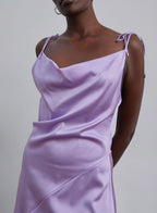 Cowl-Neck Asymmetrical-hem Silk Midi Dress