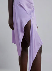 Cowl-Neck Asymmetrical-hem Silk Midi Dress