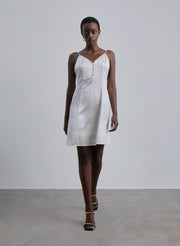Button Front Silk Mini Slip Dress
