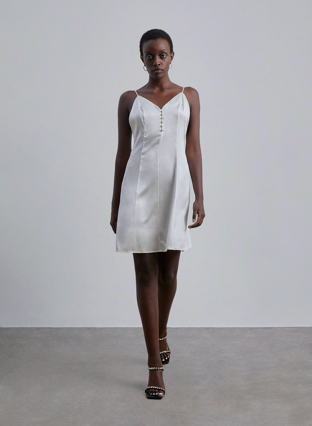 Button Front Silk Mini Slip Dress