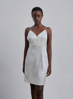 Button Front Silk Mini Slip Dress