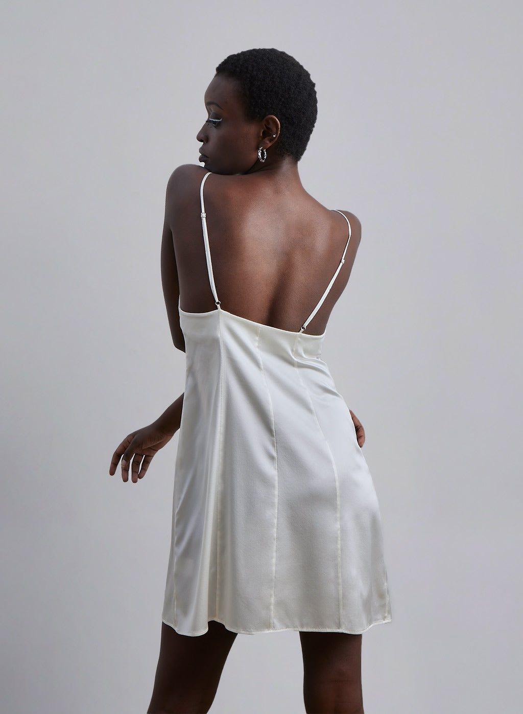 Button Front Silk Mini Slip Dress