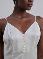 Button Front Silk Mini Slip Dress