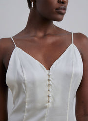 Button Front Silk Mini Slip Dress
