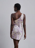 Printed Silk One-Shoulder Mini Dress
