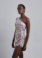 Printed Silk One-Shoulder Mini Dress