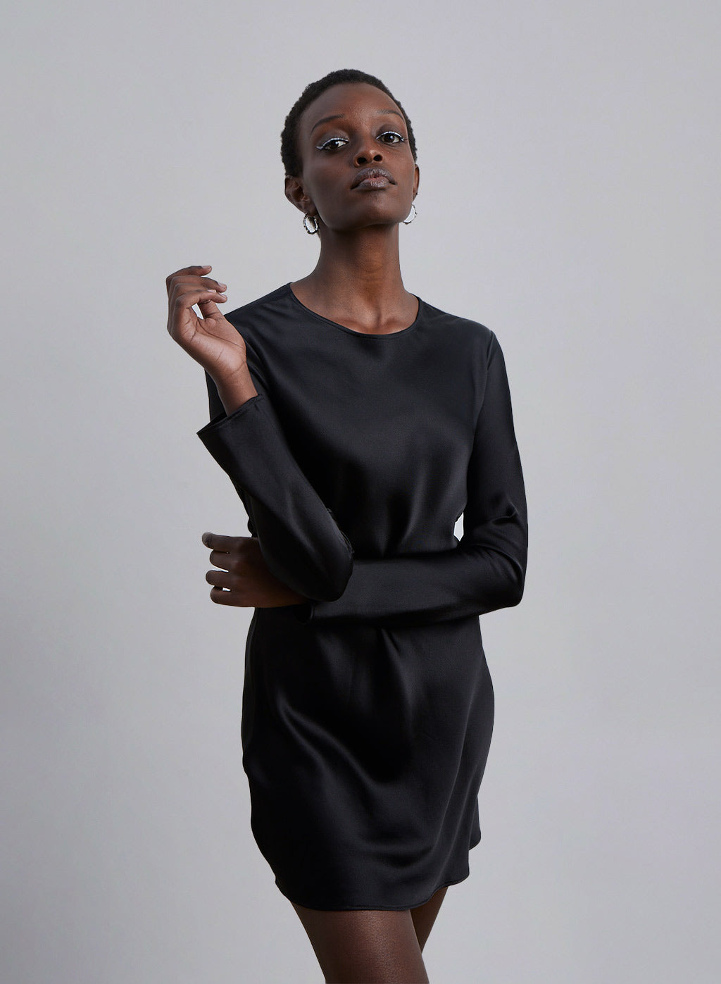 Silk Long Sleeve Backless Mini Dress