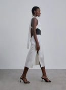 Color Block Silk Midi Dress