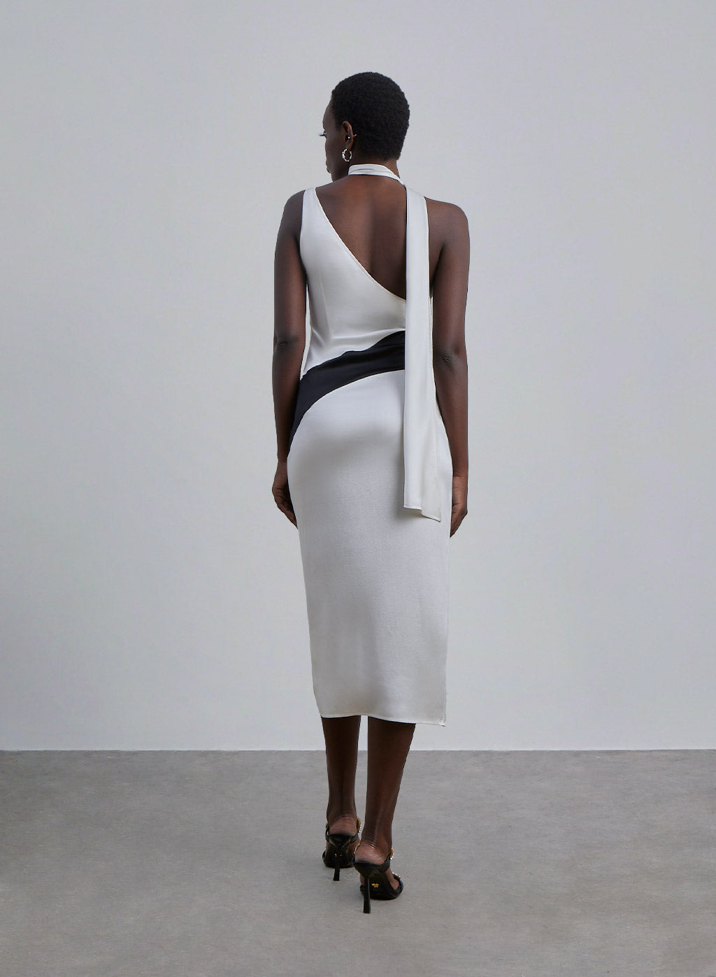 Color Block Silk Midi Dress