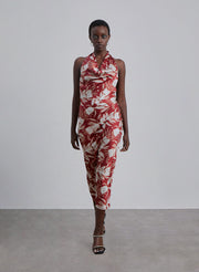 Floral Print Halter Neck Silk Midi Dress – Nap Loungewear Dresses