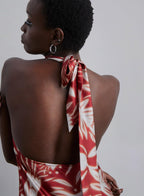 Floral Print Halter Neck Silk Midi Dress