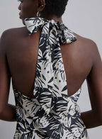 Tropical Print Halter Neck Silk Mini Dress