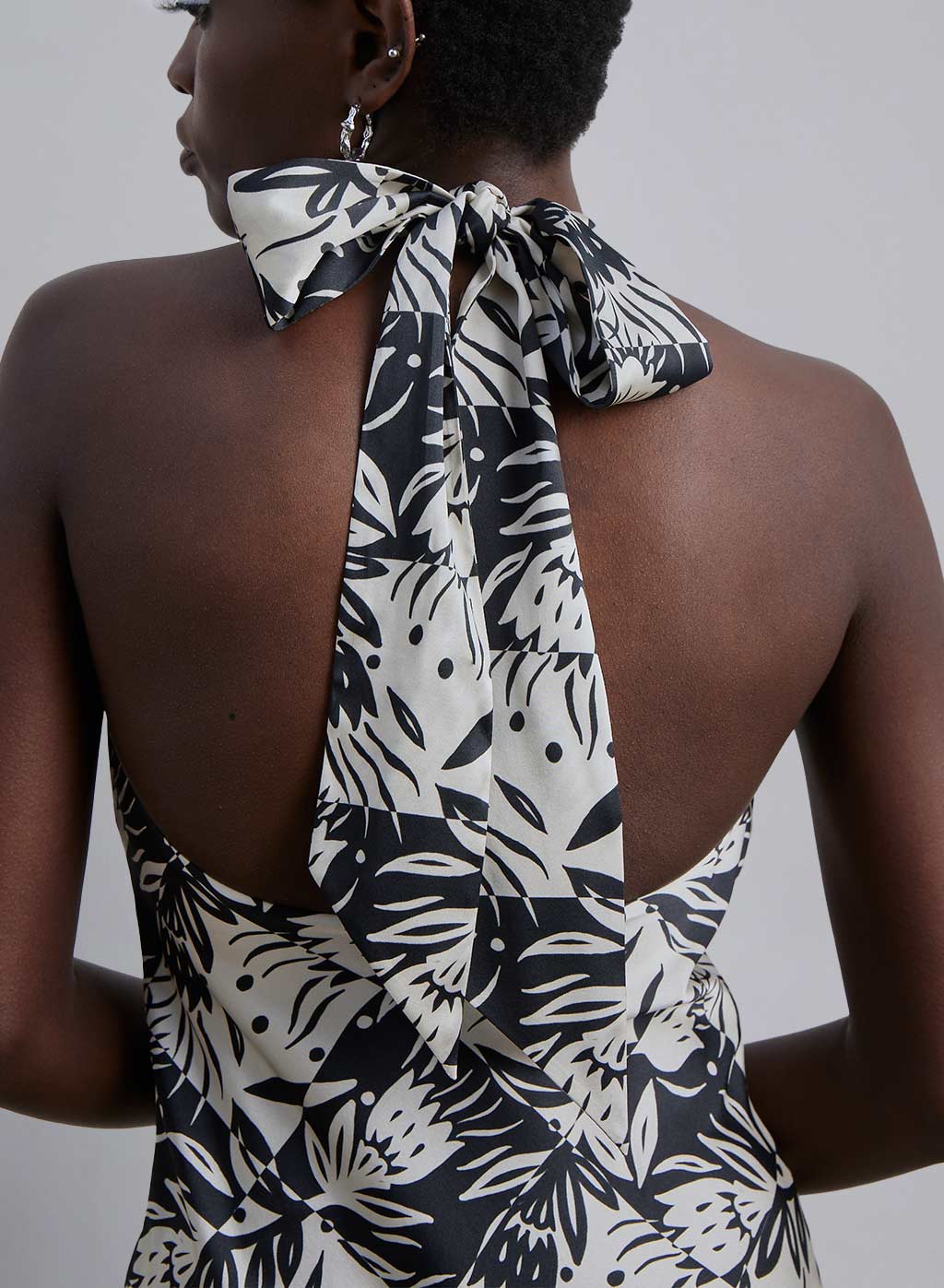 Tropical Print Halter Neck Silk Mini Dress