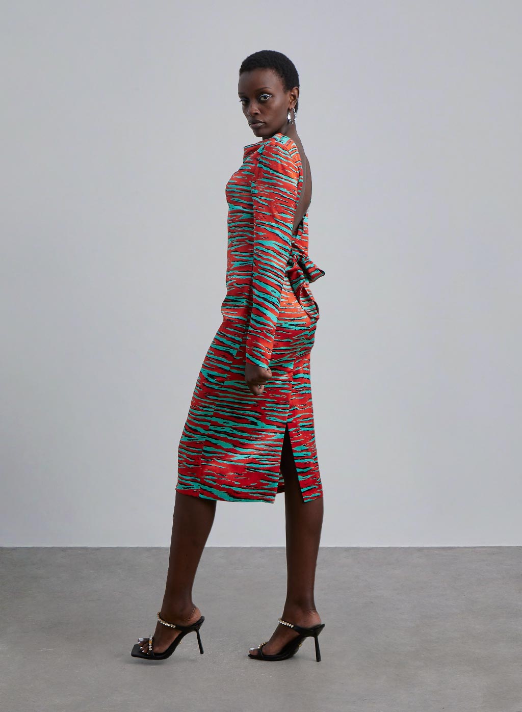 Tiger-Print Cut-Out Silk Midi Slip Dress