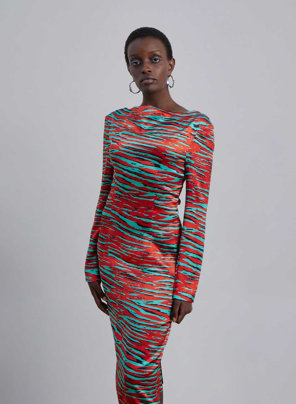 Tiger-Print Cut-Out Silk Midi Slip Dress