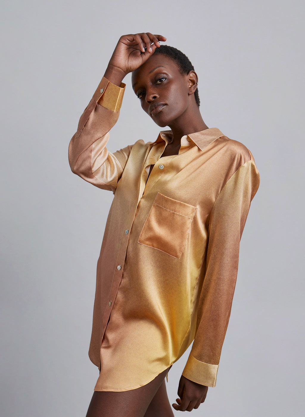 Gold Gradient Oversized Boyfriend Silk Blouse