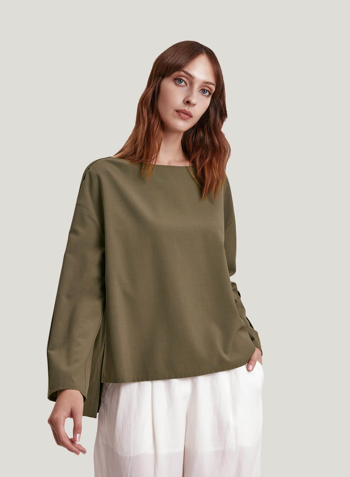 Draped Wool-Blend Blouse