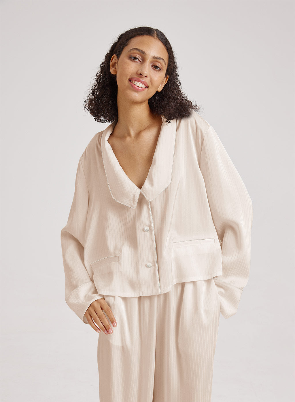 Statement Collar Cropped Pajama Top