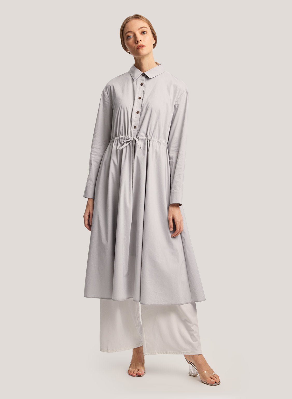 Drawstring Cotton Maxi Shirtdress