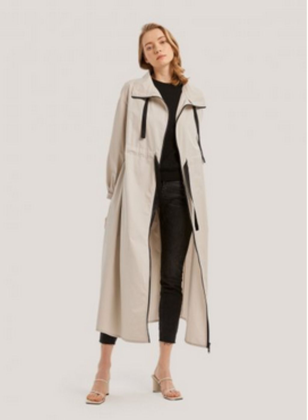 Funnel Neck Drawstring 100% Cotton Long Coat