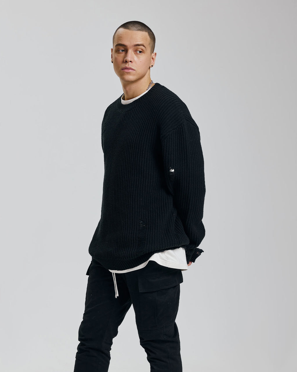 1 × Distressed Crewneck Sweater