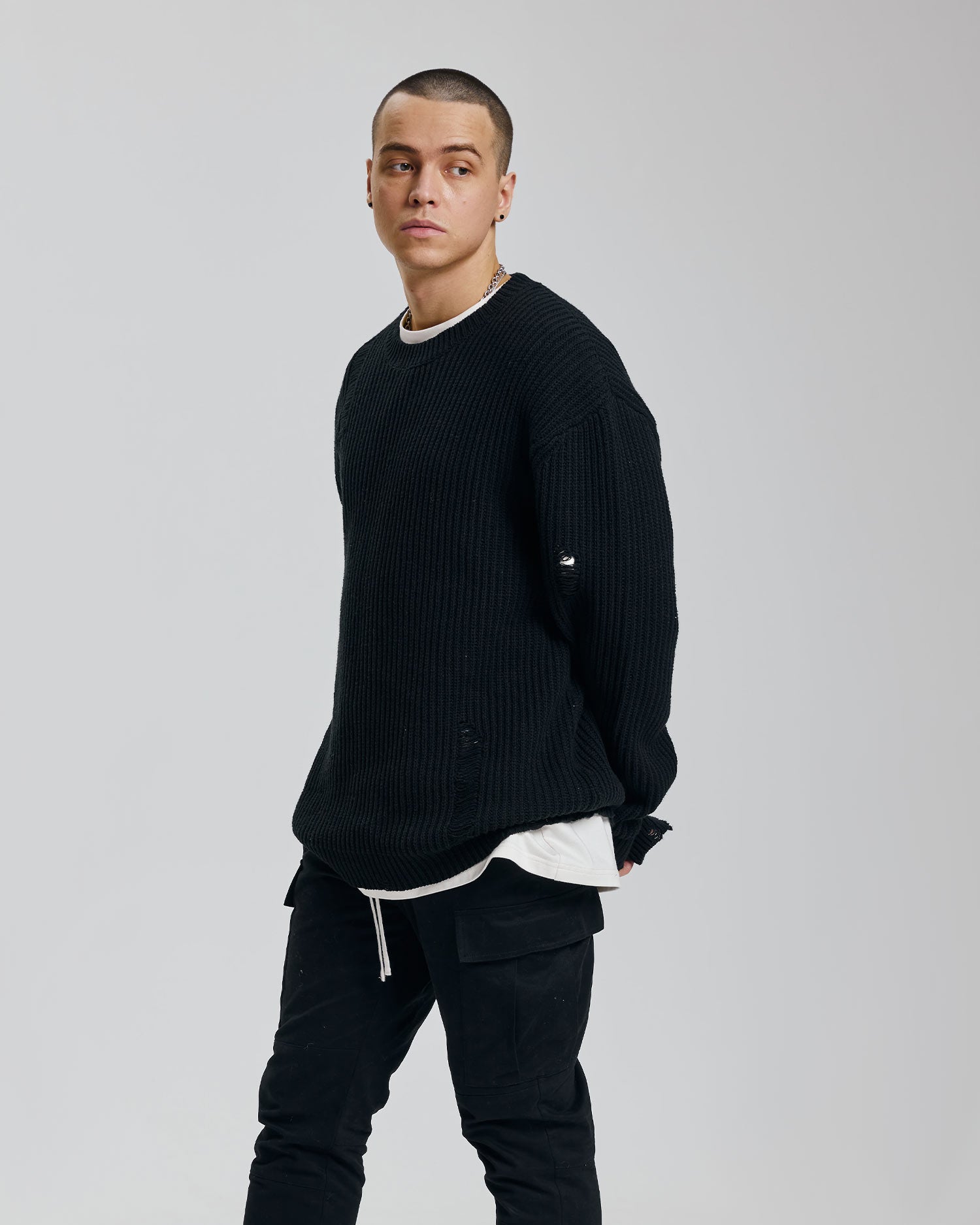 1 × Distressed Crewneck Sweater