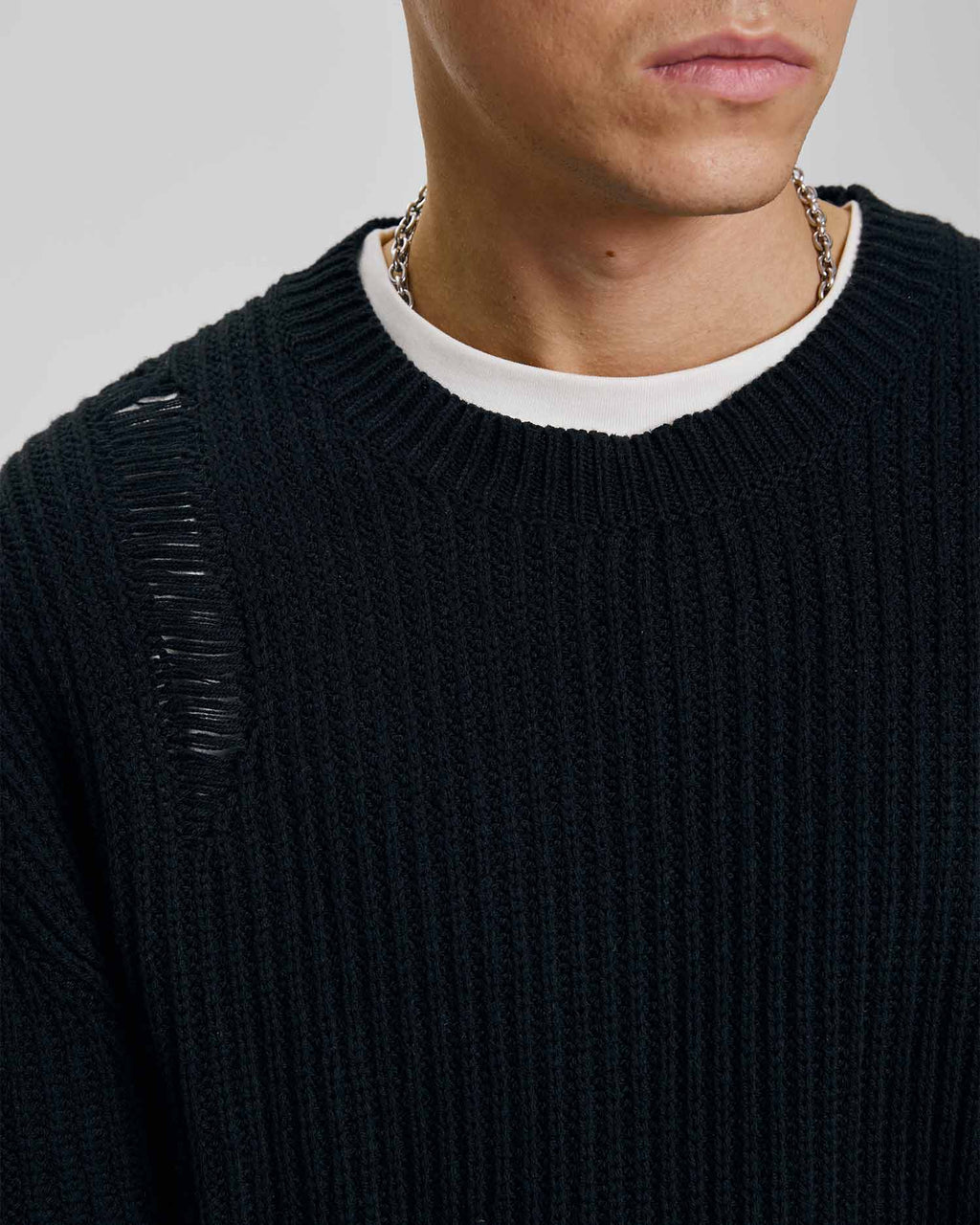 1 × Distressed Crewneck Sweater