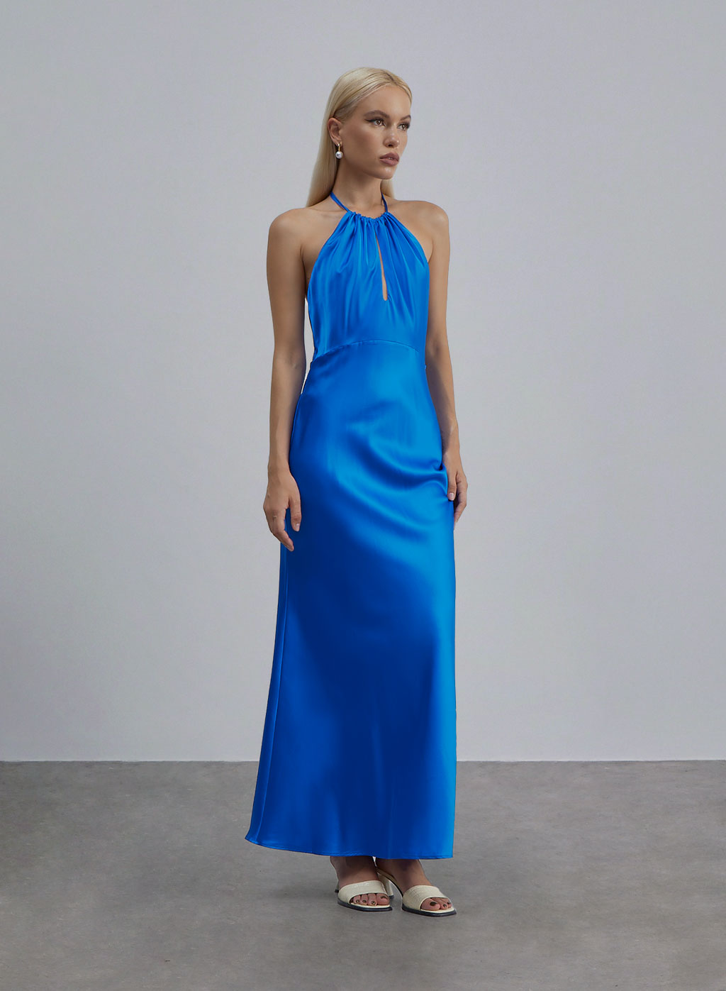 Gold Confetti Halterneck Midi Silk Dress