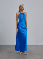 Gold Confetti Halterneck Midi Silk Dress