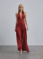 Piano Halterneck Maxi Silk Dress
